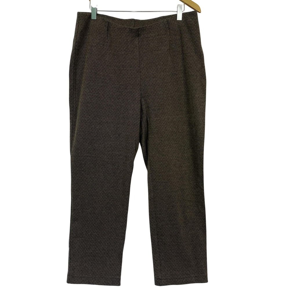 J Jill Ponte Slim Leg Dress Pants Large Black Tan Geometric Pull On Knit 34x26